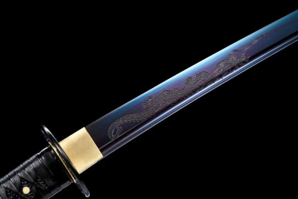 A carbon steel samurai sword with a blued finish. - Image 7